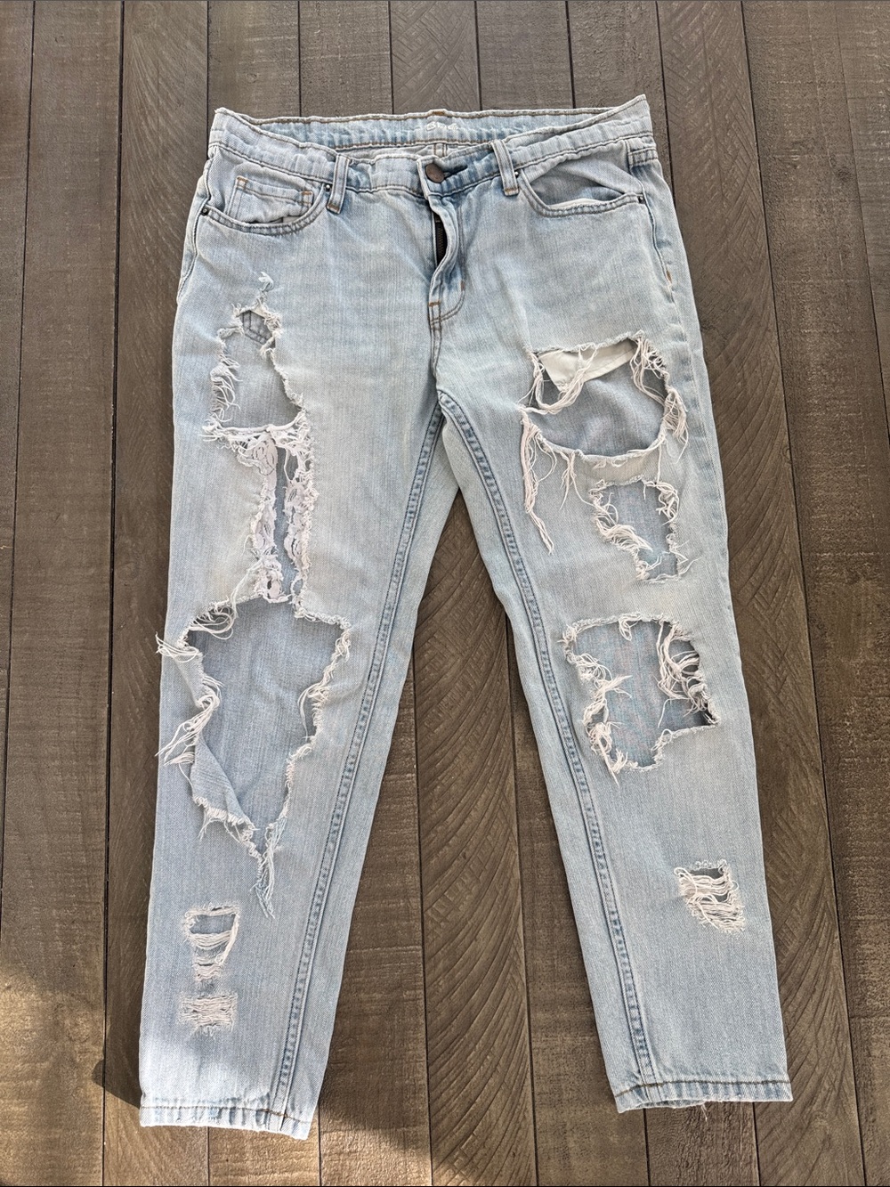 BDG Light Blue Distressed Slim Boyfriend Jeans